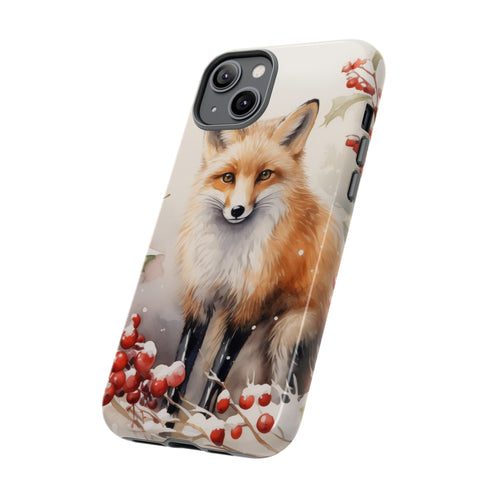 Christmas Fox in a Wreath of Red Berries - Impact Resistant Phone Case